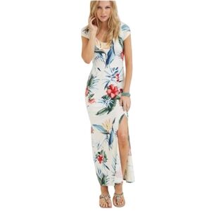 Tommy Bahama Happy Hibiscus Floral Maxi Dress Rayon Tropical Resortwear Beach M